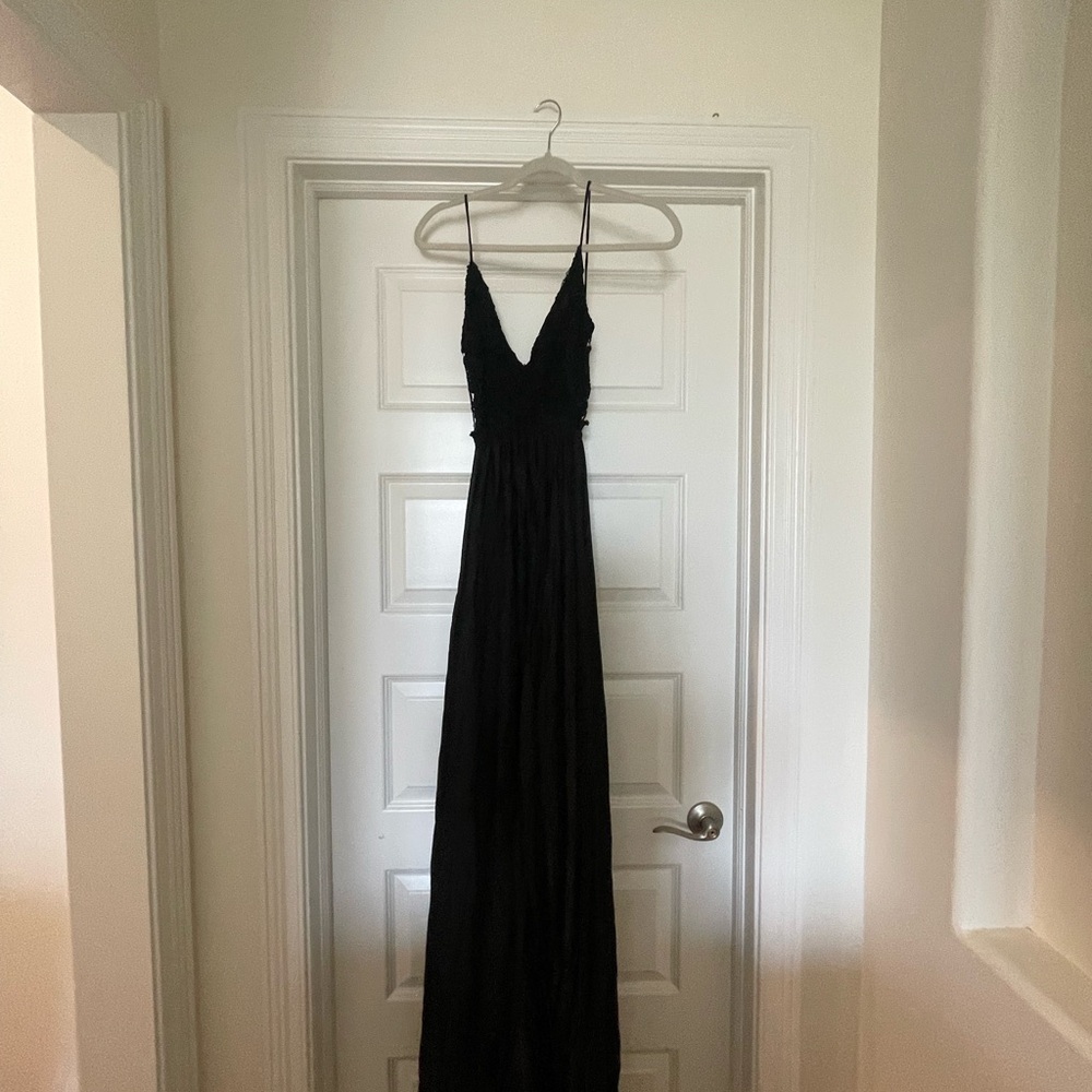 Olivaceous Black Halter Maxi Gown